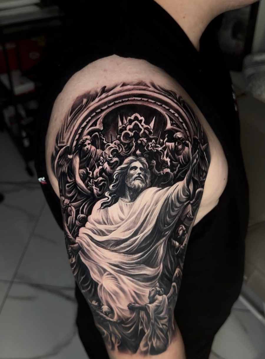 Black and grey realism tattoo by Scrappy 3
